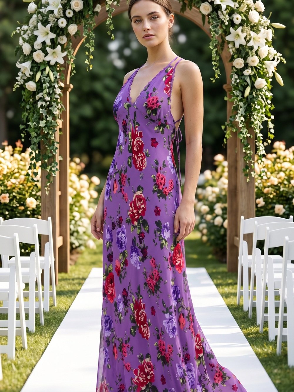 Lavender Floral V-Neck Maxi Dress